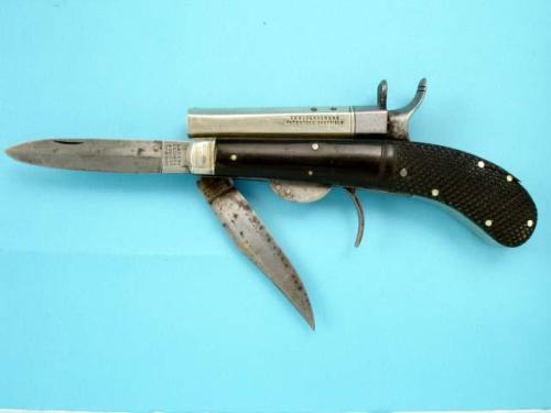 Pocket knife/pistol produced by Unwin & Rogers of Sheffield, mid 19th century.