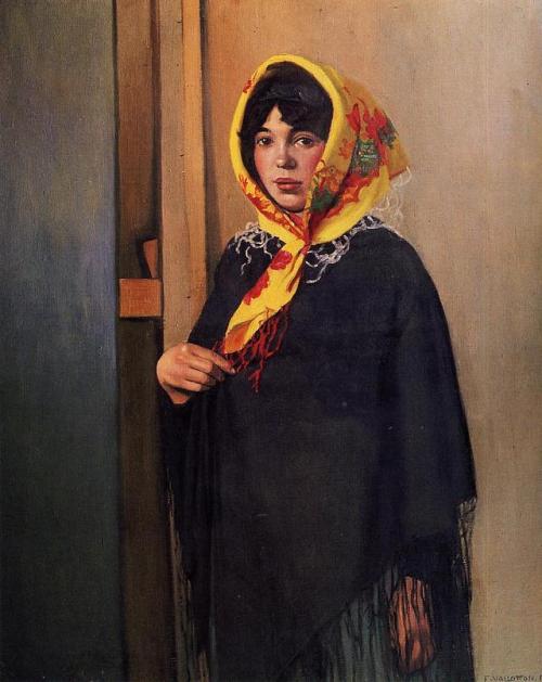 artist-vallotton: Young Woman with Yellow Scarf, 1911, Felix Vallotton Medium: oil,canvas