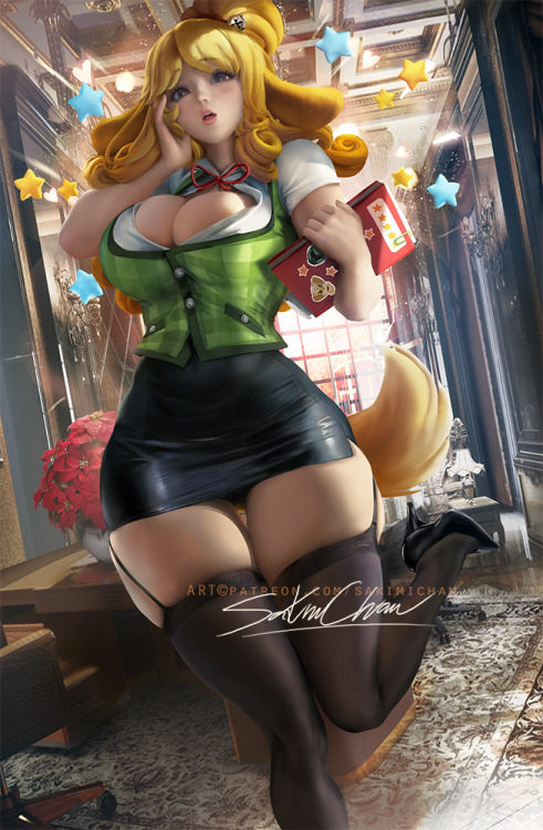 sakimichan:   My humanoid pinup take on Isabelle AnimalCrossingNewHorizons &lt;3 going for cute/sexy ^u^sfw/nsfw psd,hd jpg, video process !etc-https://www.patreon.com/posts/35829751  