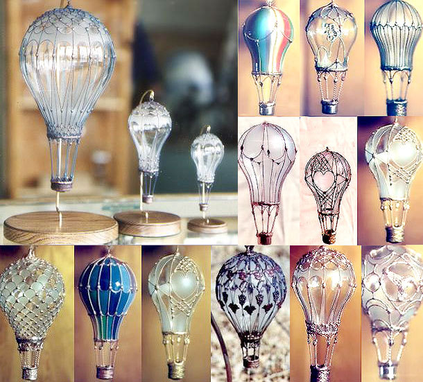 steampunktendencies: Hot Air Balloon Light Bulbs… make into Christmas ornaments