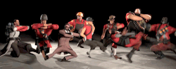 kermapippurisaatana:  sillyscrunchy:  rightwriteryder:  THIS GIF GETS MORE HILARIOUS THE LONGER I LOOK AT IT SPY’S LEGS HEAVY LOLLING BACK AND FORTH DEMOMAN OWNING THE DANCE FLOOR SOLDIER’S HEAD SOLDIER’S FUCKING HEAD  Sniper desperately trying