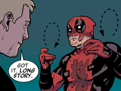 drtanner: cardgamesonwhatnow:  5ummit:   Hawkeye vs. Deadpool #0  I really appreciated all the littl