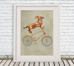 artprintsoflimppimps:  Daschund Print, daschund Illustration Art Poster Acrylic Painting Kids Decor Drawing Gift, Dog on bicycle, bicycle print