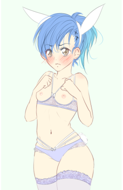 cosmic-artsu:  As promised; Aoba wearing lingerie for her precious girlfriends! With a Sly Blue bonus, of course. (ʃƪ ˘ ³˘)