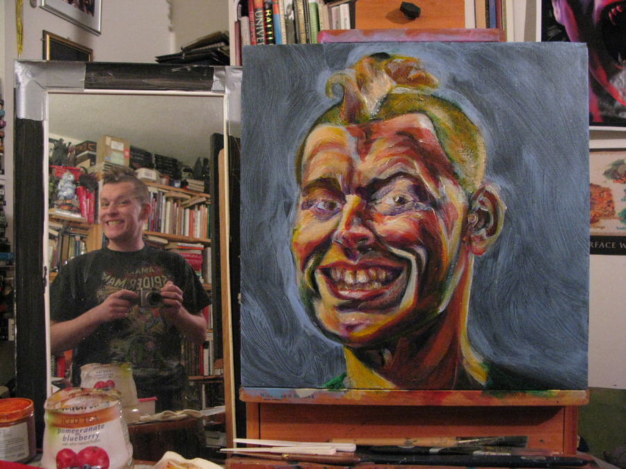 Process pics of self-portrait, 18&quot;x18&quot;, acrylic on canvas
