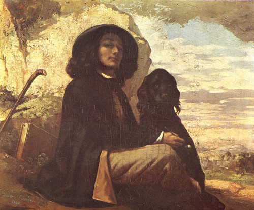 lionofchaeronea:Self-Portrait with a Black Dog, Gustave Courbet, 1841