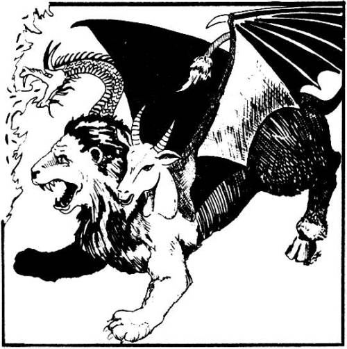 oldschoolfrp:Chimera, legendary multi-headed hybrid monster (David Sutherland, AD&amp;D Monster 