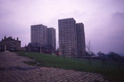 shefeld: scavengedluxury: Hyde Park, Sheffield. From the JR James slide collection. most likely the now demolished flats near the cholera monument. 