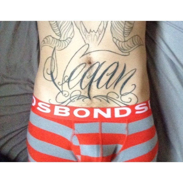 hoeljaldane:  My “vegan” stomach tattoo, done in 2010.