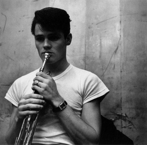 thegoldenyearz: Chet Baker at a recording session in Los Angeles, California, 1953. Photo by Bob Wil