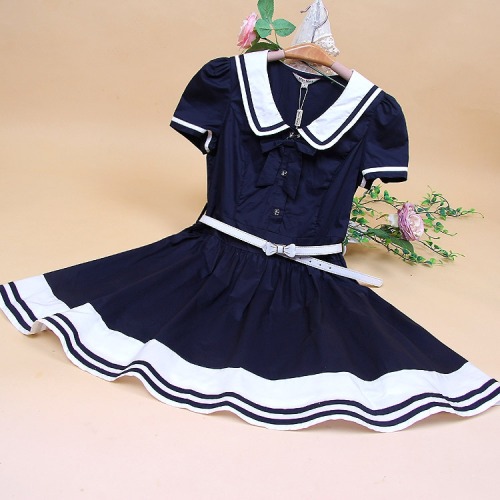 Short-sleeved sailor dress with shirred waist143 CNYS: (For 160CM) Bust 88CM Waist 72-80CM Sleeve Le