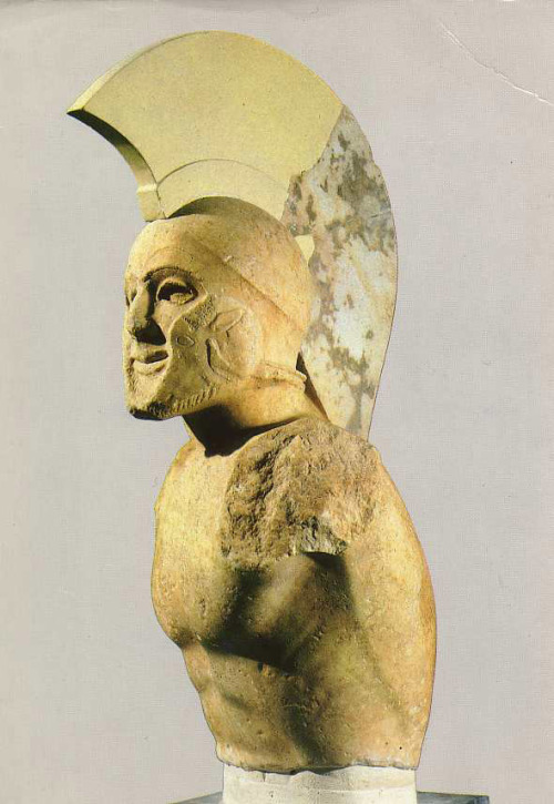 Statue of a Spartan hoplite, perhaps the king Leonidas, 5th century BCE. Greek hoplites were citizen
