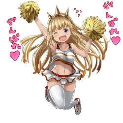 グランブルーファンタジー、カリオストロ（グラブル）、高解像度、１：１アスペクト比、❤、スジ、おへそ、パンツ、ウインク、スカート、スパイク、パンチラ、ポンポン、スニーカー、ヘアバンド、ロングヘア、タンクトップ、チアリーダー