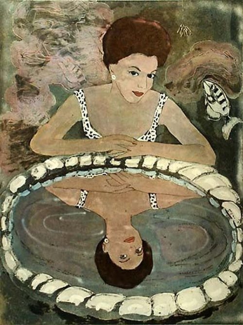 huariqueje: Mirrow  -  Teija Immonen, 2004 Finnish,b.1968 - Watercolour etching , 80 x 60 