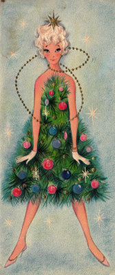 the60sbazaar:  Sixties illustration of a Christmas tree dress 