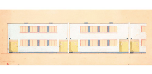 Walter Gropius, Housing Development, Dessau-Törten, 1926-1928. Germany. Red: Building type A, Yellow