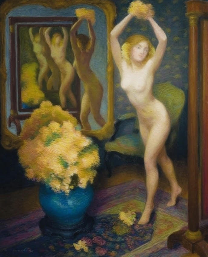 art-mirrors-art:  Marie Bracquemond - Nude dancing between two mirrors (1911)