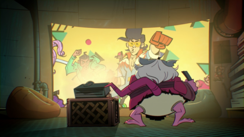 Anothee set of underwear scenes from Master Splinter. This time, in the episode Mascot Melee, he unwittingly suffers from a raggedy robe, revealing his briefs.