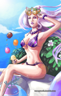 maegraeth:  Finally haha. Took me a while due to being grossly out of practice u__u;;Pool party Syndra by Maegraeth.