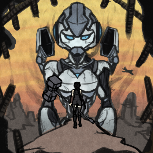 Girl With A Battle Hammer Vs Beeeg Robot