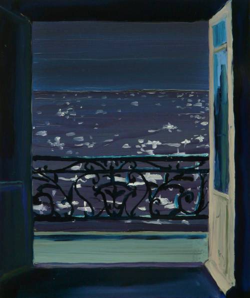 Balcony   -   Alice Brasser, 2020Dutch, b. 1965-Oil on perspex on wood, 20 x 17 cm.