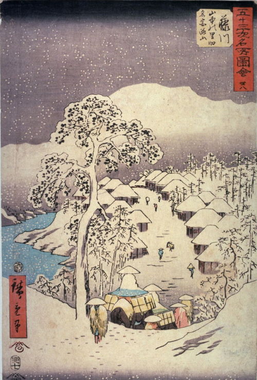 jibadojo: Snow at Yamanaka Village Near Fujikawa 1855