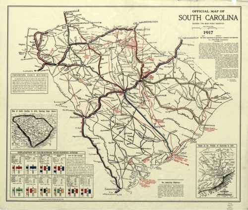 Official Map of South Carolina Showing the Public Highways, 1917