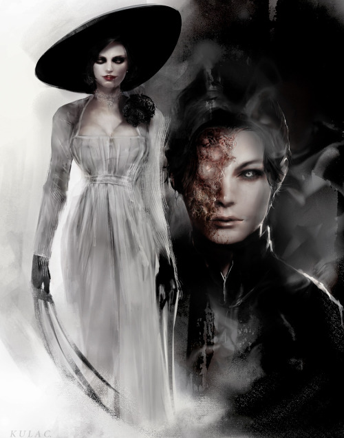 evilwvergil: Lady Dimitrescu and Donna Beneviento from Resident Evil : Village. 1 hour drawing pract