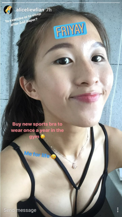 sluttygirlssg2:Alice liew in her sports bra.