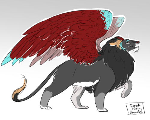 daniellemariesherstad:so here is the black lion with wings and I  realized he  is quite co