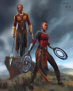 superheroesincolor:  Okoye and Nakia #BlackPanther concept art by Anthony Francisco Nakia: “It’s not only nailing one character, it’s nailing several in one person. Ruth, Ryan and I wanted Nakia to look both elevated and grounded in her work as