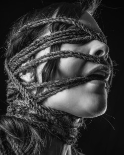 mbradfordphotography:  Brenda in coconut rope. Rope and photo by me. #pinkforkmafia #blackandwhitephotography #rope #ropebondage #shibariart #shibari #facerope