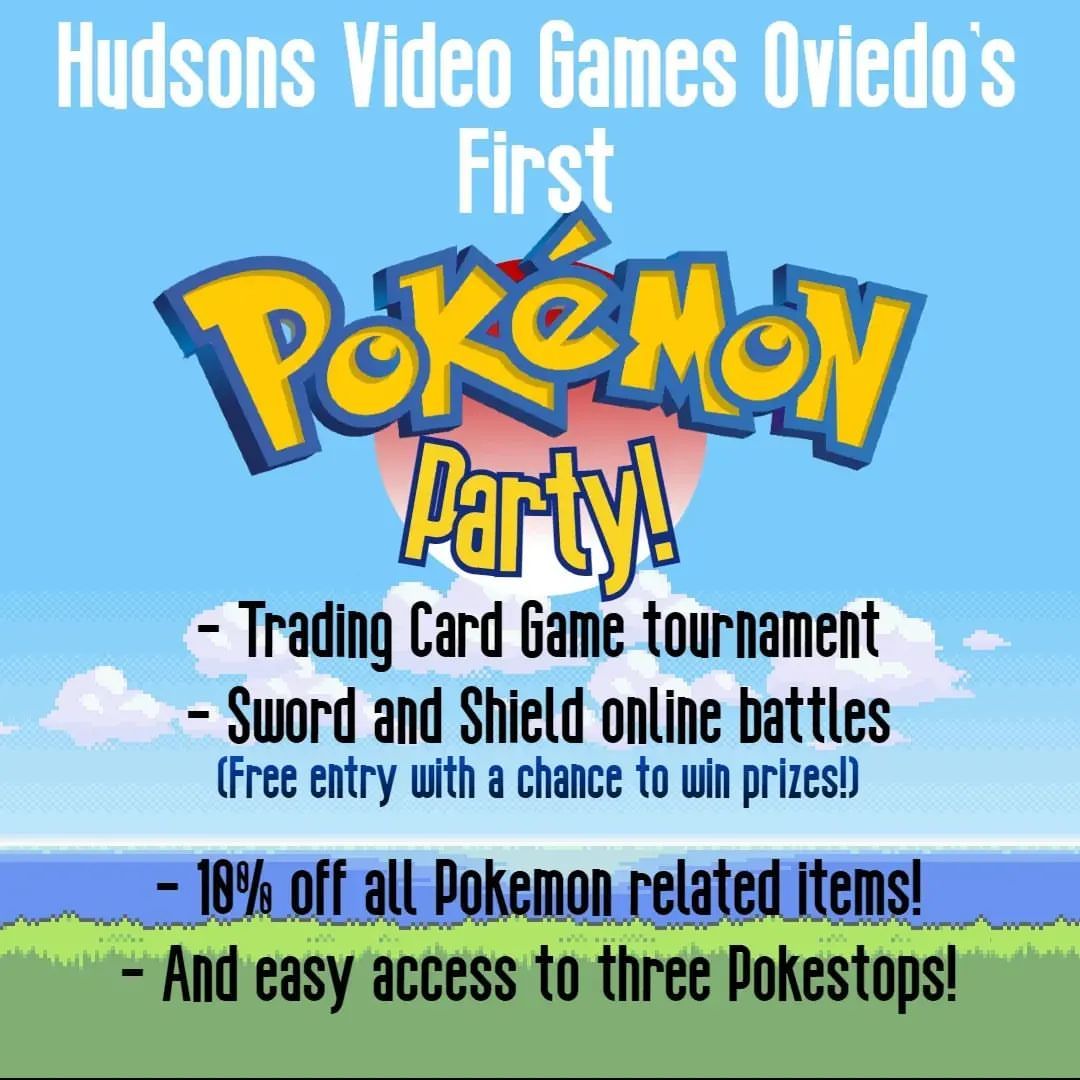 Our store in Oviedo mall is hosting our first ever pokemon party to coincide with community day! Join us Saturday the 21st for Pokemon Sword and Shield wifi battles and a Pokemon TCG “tournament”  - entry is FREE and all are welcome! Even if you don’t want to compete, we are central to 3 pokemon go pokestops in the oviedo mall, and we will be having a sale on all pokemon merchandise!

#hudsonsvideogames #hudsonsvideogamesoviedo #nintendo #pokemon #tcg #swordandshield #tournament #videogames #retrogames #pokemongo #communityday #oviedomall  (at Oviedo Mall)
https://www.instagram.com/p/CdYUQBIrVAE/?igshid=NGJjMDIxMWI=