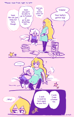spanglesofstardust:  amethyst &amp; vidalia “I want to become you&quot;💭★translated by rasamune!! thank u so much!!)  ★Believe it or not, a Japanese Amethyst’s voice actor fav this doodle on twitter…!(She is pregnant now.) 