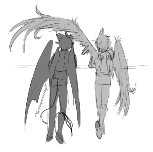 mildlycuriousdragon:Angel!Prom and totally-not-a-daemon!Noct :DProms wings are a feckin mess someone
