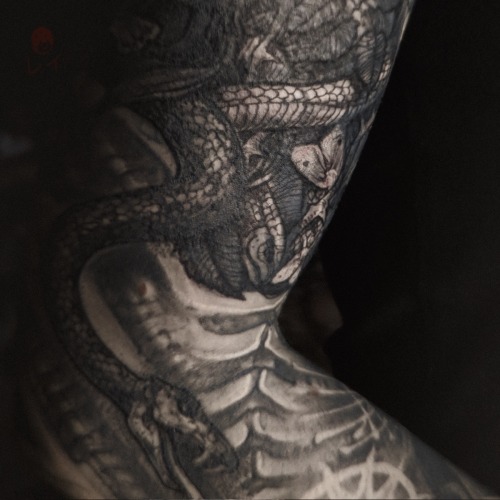 The epic sleeve cover up close ups. The witch and her scaly, leafy and winged friends. Healed and fr