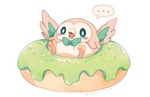 mugitakonomi:  Rowlet is stuck in a donut.