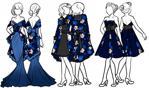 pardonmybloomers:  ladylawga:  Designs that I submitted for my FIDM application based on traditional Japanese fabric and retro Western silhouettes. (They…only wanted 6 I have no idea why I drew 18)  oh goodness that purple gown tho 