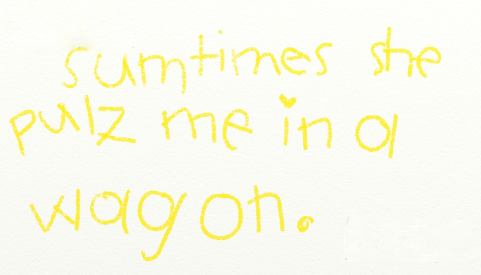 capedinred:  //Testing crayon brush! Ruby had to write about a family member in school!