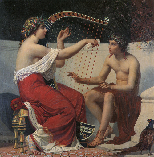 bankston:enchantedsleeper:Calliope Teaching Orpheus (1865), Alexandre-Auguste Hirsch……