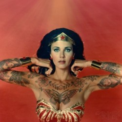 shoppedtattoos:  New #wonderwoman #lyndacarter #shoppedtattoos #cheyennerandall ⚡️X⚡️@jrtattoo chest piece Instagram