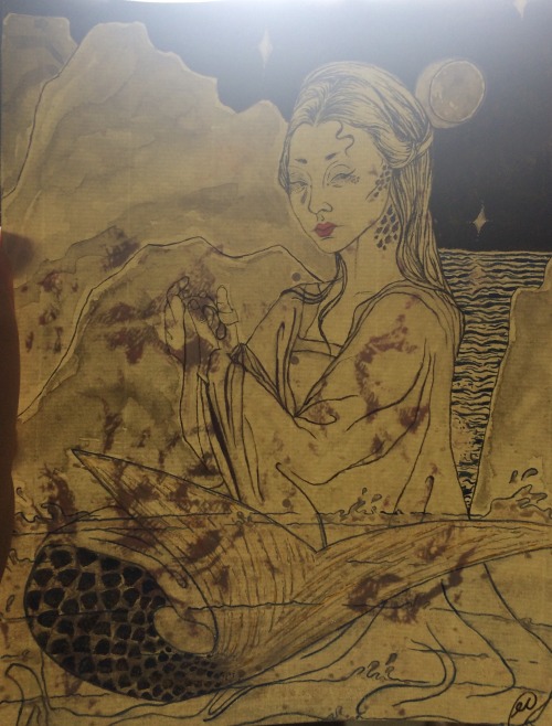not-xpr-art:A Chinese Mermaid (鲛人 (jiāorén)) - mixed media painting (10/2020)(done as part of a draw
