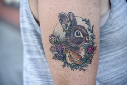 wonderlandtattoospdx:  Healed bunny, blackberries,