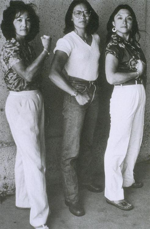 lesbianartandartists:Nellie Wong, Kitty Tsui, and Merle Woo, Members of the poetry and performance c