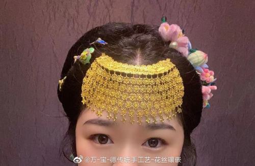 golden mask&hair ornaments&waist ornaments for chinese hanfu by 万宝德传统手工艺花丝镶嵌