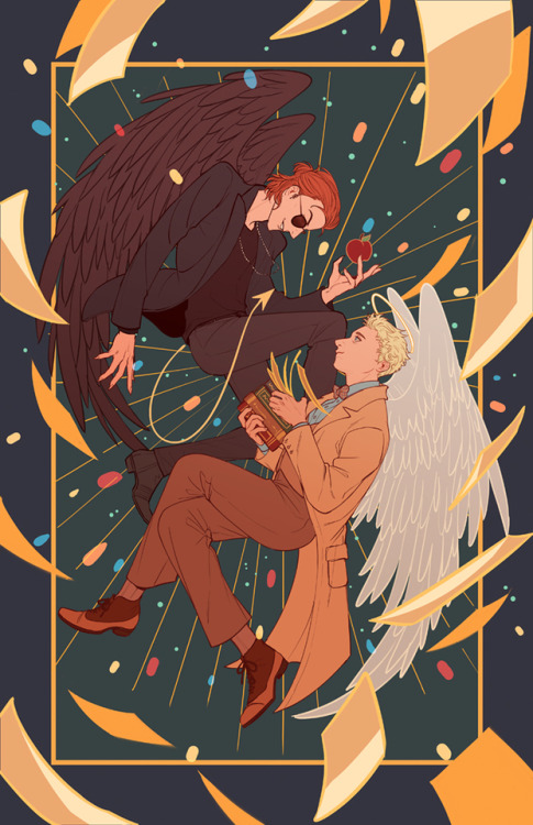 hornbloom:another good omens print for ax!! this will be available at table B18 as a poster!! :D