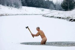 koorik:  Visions of Earth by National Geographic. Belarus—Naked on an 18°F day, Valentsin Tolkachev clears an icy canal for swimming. 