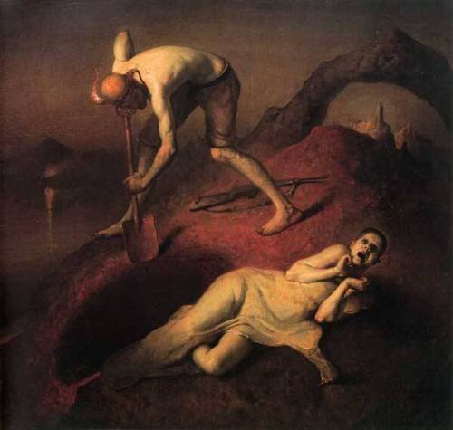  A rendering of a person being buried alive by Swedish painter Odd Nerdrum.  Nudes & Noises  