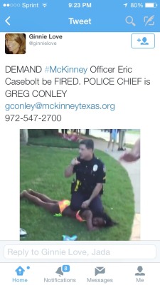 love-undeniable:  tastelessfashion:  Here is the information to contact #McKinneyPoliceDepartment  BLOW THEIR SHIT UP!!!! I’ve already sent 5 emails myself.  Your a real man now?  Right midget?