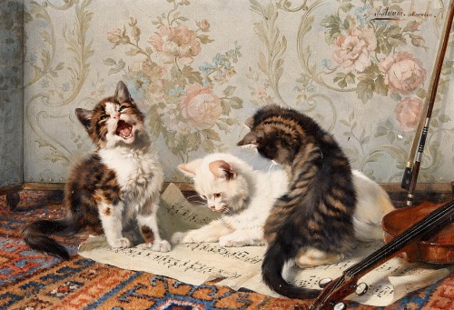 Julius Anton Adam (German, 1852-1913) A Musical Trio oil on canvas